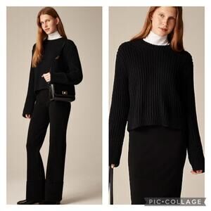 J Crew Heritage Cotton Fishermen Sweater Black Chunky Knit Plus Size 2X